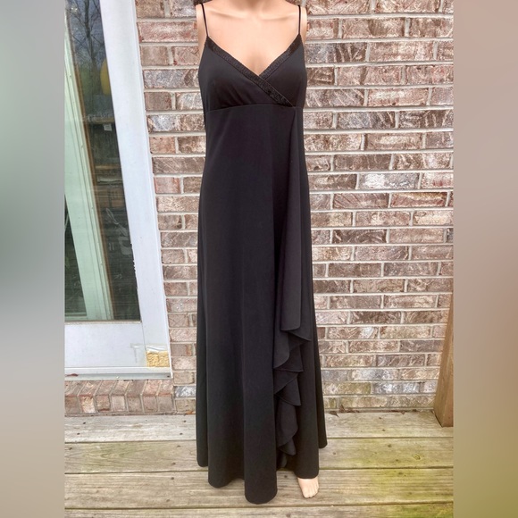 Black Beaded Y2K Ruffle 13/14 Draped Prom Dress - Picture 1 of 12